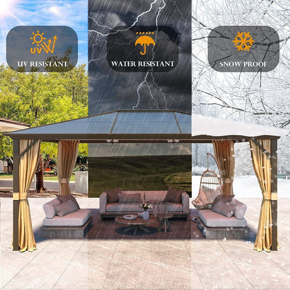 Gazebo rigide EROMMY, pergola d'extérieur avec double toit, moustiquaire et rideaux, auvent robuste pour terrasse, jardin, fête au bord de la piscine