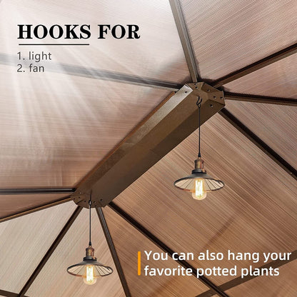 Gazebo rigide EROMMY, pergola d'extérieur avec double toit, moustiquaire et rideaux, auvent robuste pour terrasse, jardin, fête au bord de la piscine