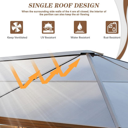 Gazebo rigide EROMMY, pergola d'extérieur avec double toit, moustiquaire et rideaux, auvent robuste pour terrasse, jardin, fête au bord de la piscine