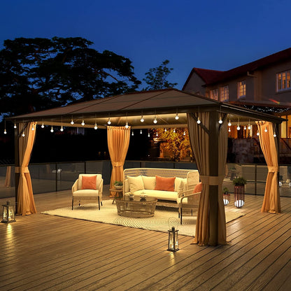 Gazebo rigide EROMMY, pergola d'extérieur avec double toit, moustiquaire et rideaux, auvent robuste pour terrasse, jardin, fête au bord de la piscine