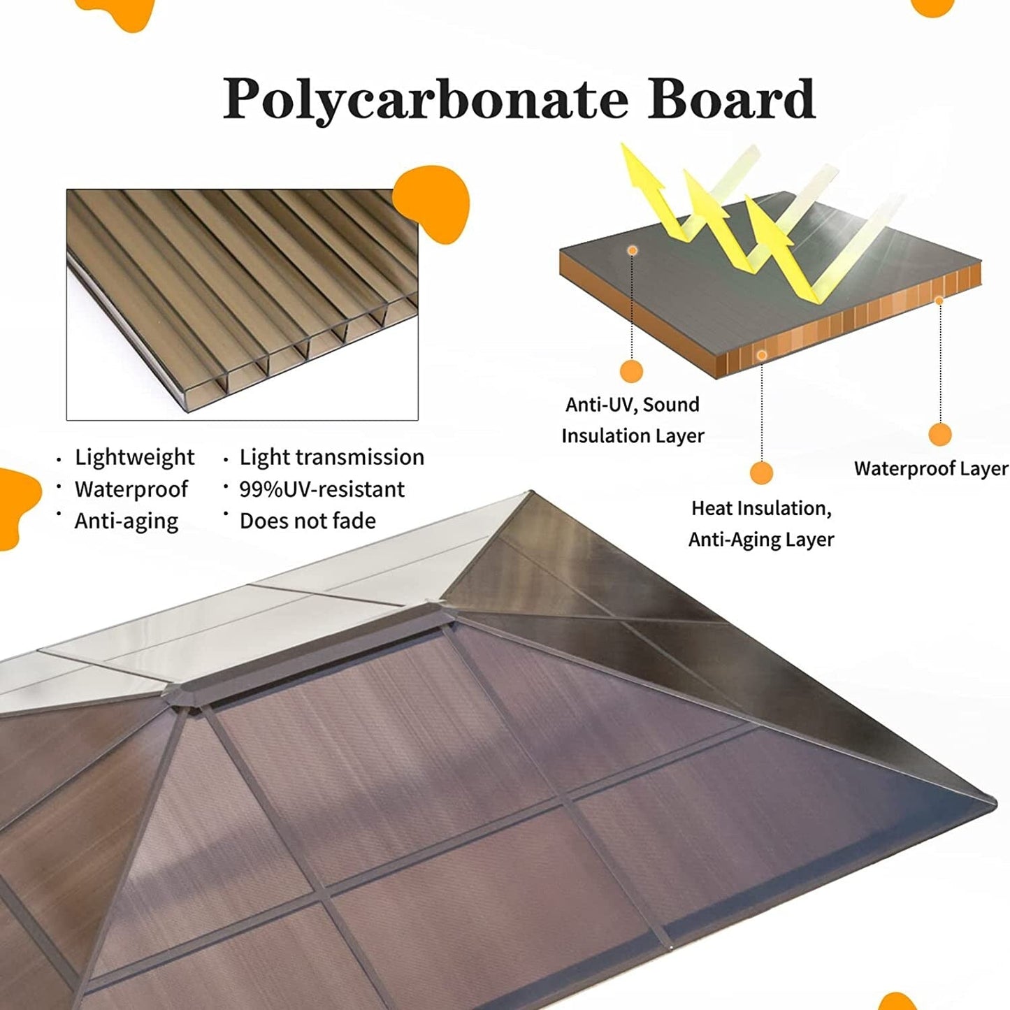 Gazebo rigide EROMMY, pergola d'extérieur avec double toit, moustiquaire et rideaux, auvent robuste pour terrasse, jardin, fête au bord de la piscine