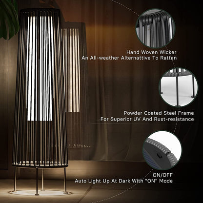 Lot de 2 lampes solaires d'extérieur sur pied, en osier résistant aux intempéries, étanches, pour terrasse, porche, jardin.