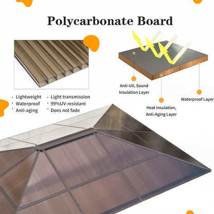 Gazebo rigide pour jardin – Pergola permanente avec moustiquaire, rideaux et double toit, abri extérieur toutes saisons