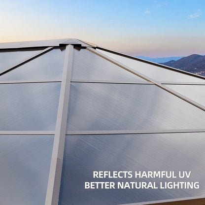 Gazebo rigide pour jardin – Pergola permanente avec moustiquaire, rideaux et double toit, abri extérieur toutes saisons