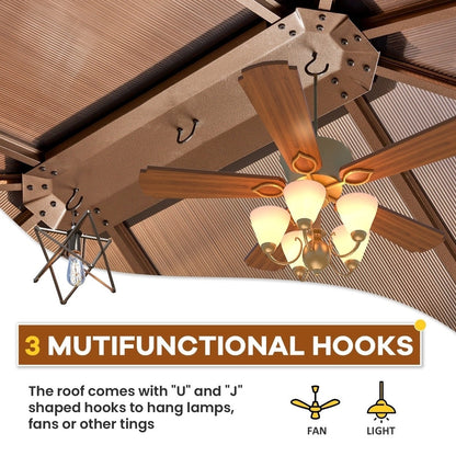 Gazebo rigide pour jardin – Pergola permanente avec moustiquaire, rideaux et double toit, abri extérieur toutes saisons