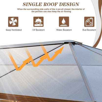 Gazebo rigide pour jardin – Pergola permanente avec moustiquaire, rideaux et double toit, abri extérieur toutes saisons