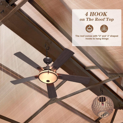 Gazebo rigide pour jardin – Pergola permanente avec moustiquaire, rideaux et double toit, abri extérieur toutes saisons