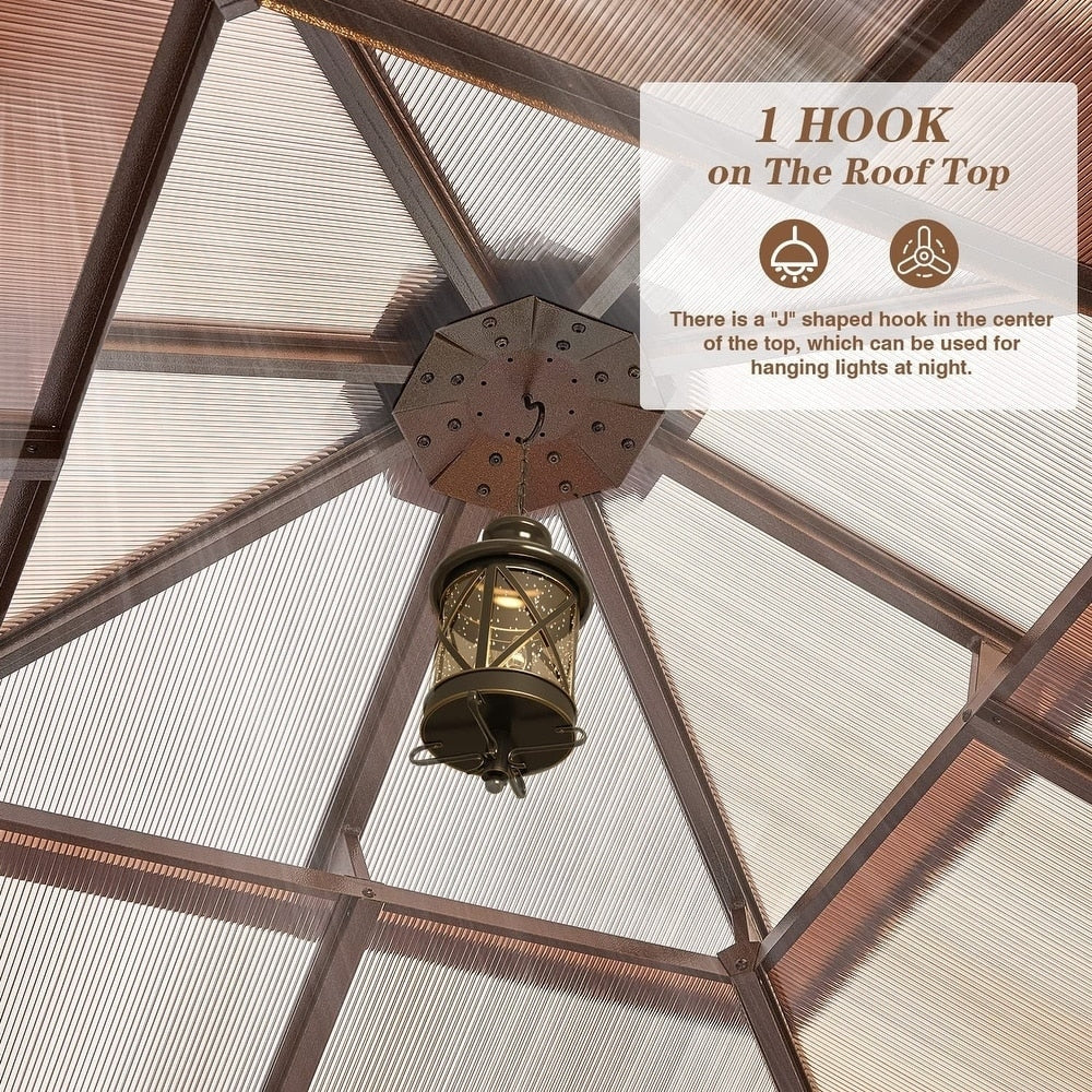 Gazebo rigide pour jardin – Pergola permanente avec moustiquaire, rideaux et double toit, abri extérieur toutes saisons