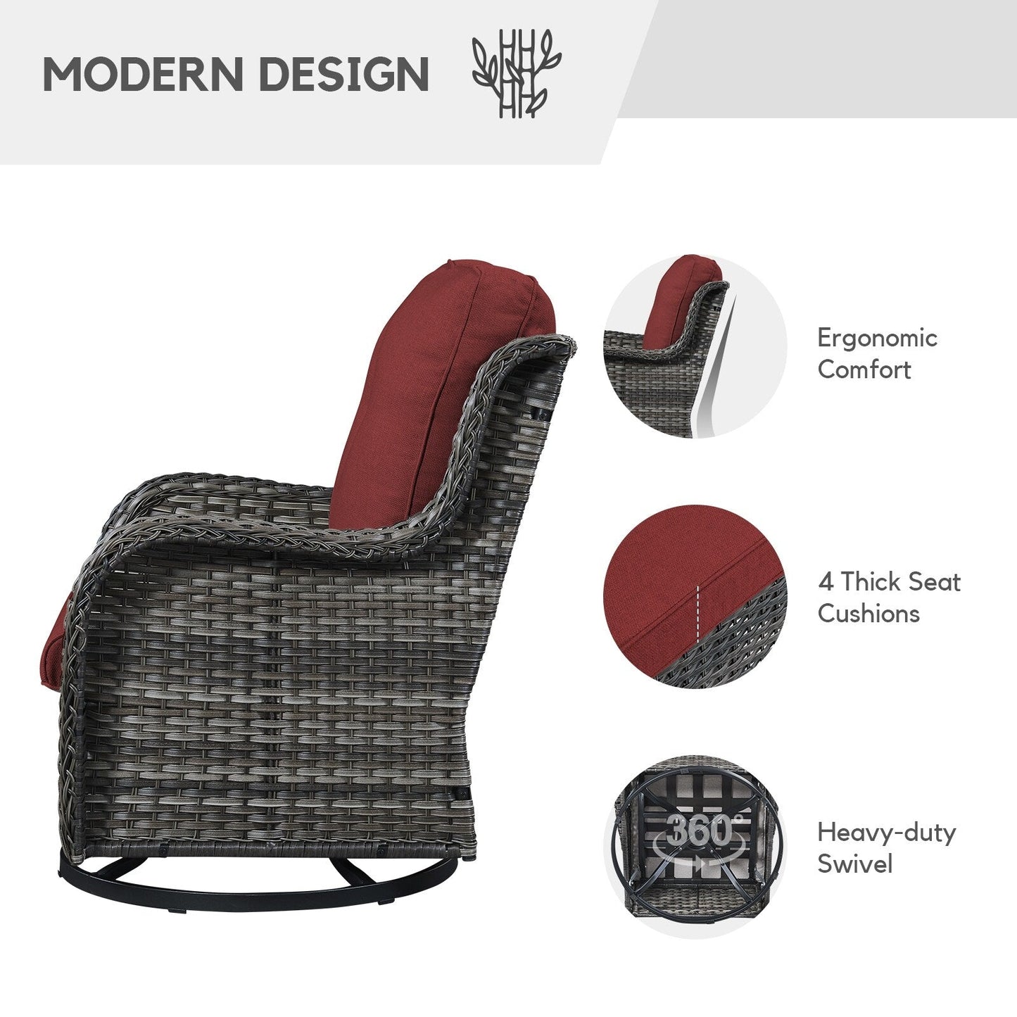 Fauteuils de jardin à bascule en osier Gymojoy avec base pivotante (lot de 2)