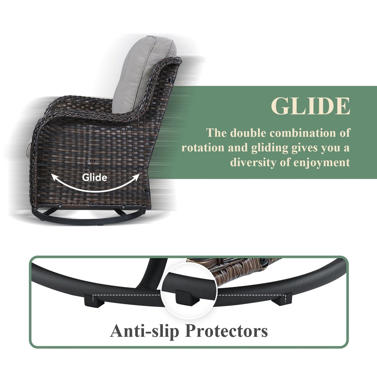 Fauteuils de jardin à bascule en osier Gymojoy avec base pivotante (lot de 2)