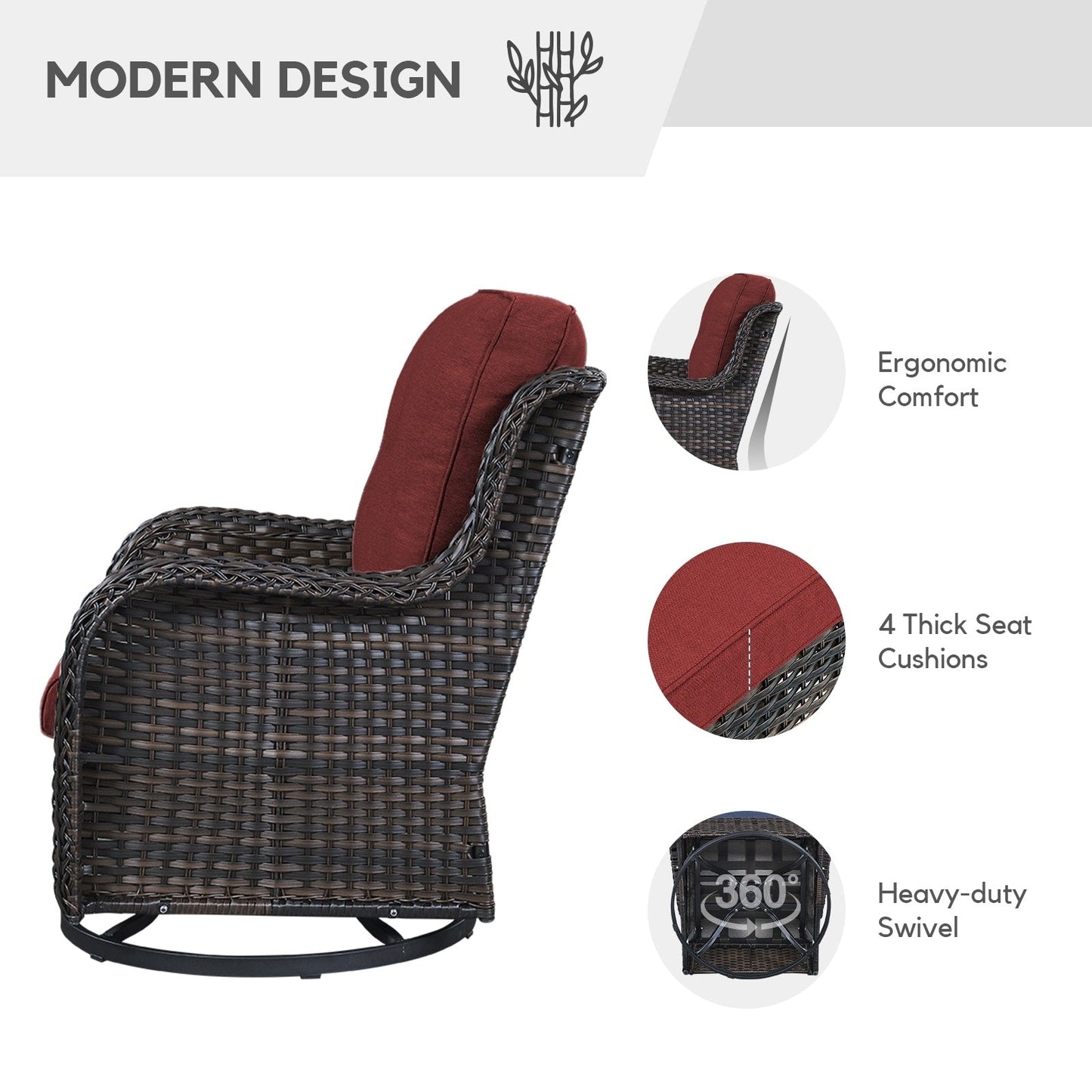 Fauteuils de jardin à bascule en osier Gymojoy avec base pivotante (lot de 2)