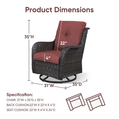 Fauteuils de jardin à bascule en osier Gymojoy avec base pivotante (lot de 2)