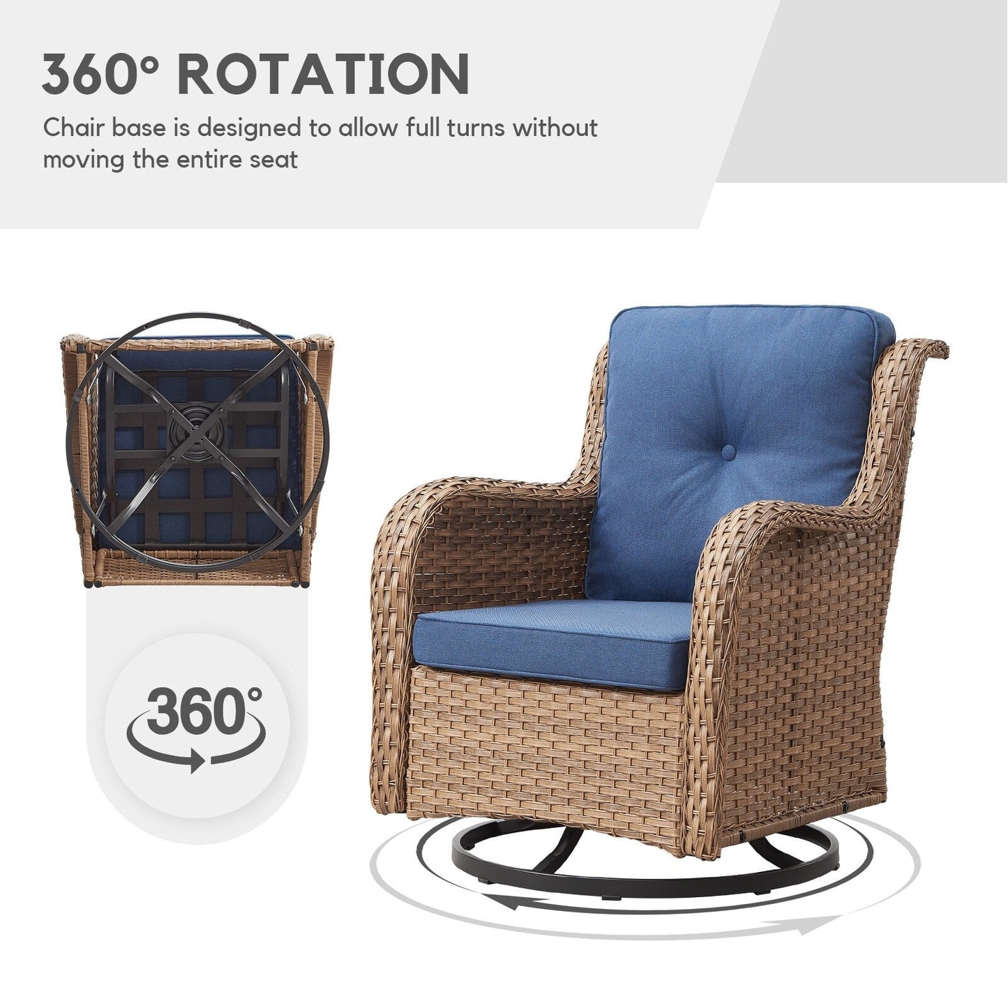 Fauteuils de jardin à bascule en osier Gymojoy avec base pivotante (lot de 2)