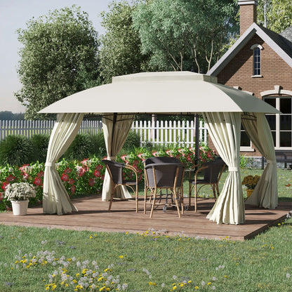 Gazebo de patio Outsunny 3 m x 4 m avec parois latérales, toit à double ventilation et structure en acier