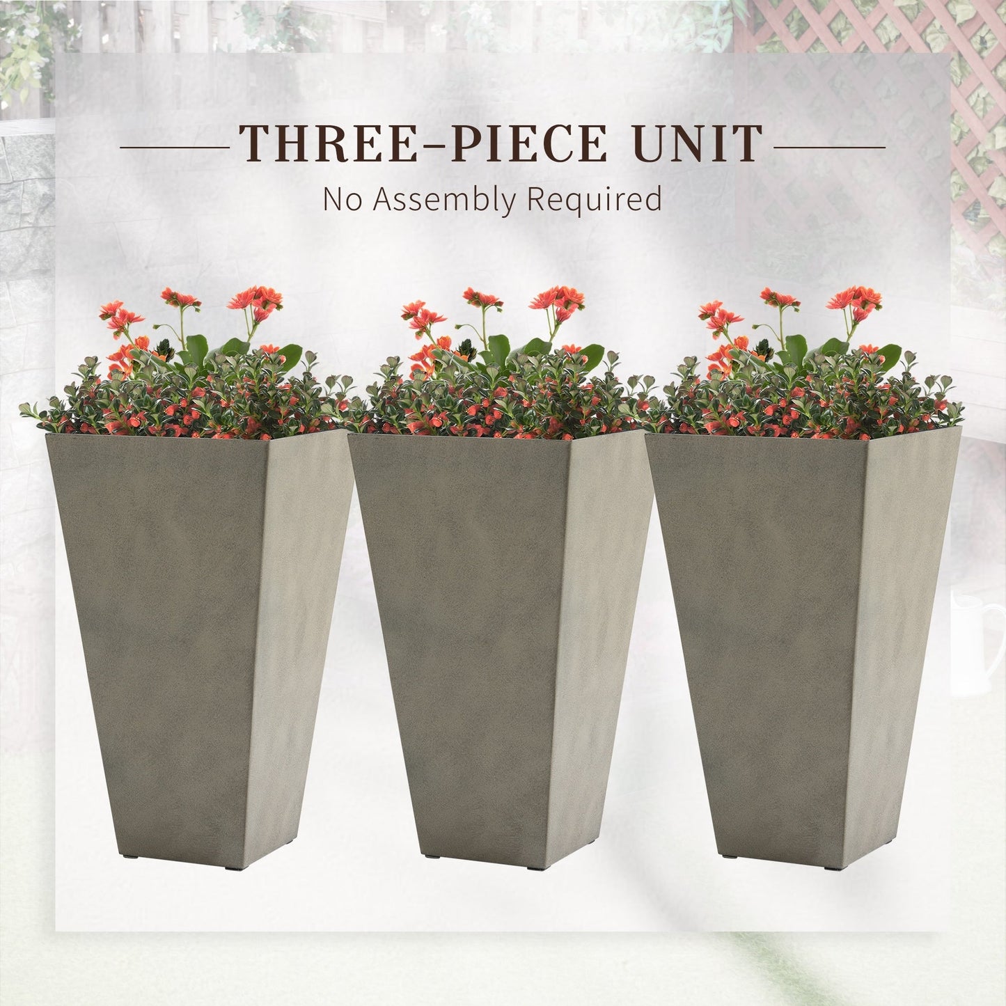 Ensemble de 3 pots de fleurs en plastique Outsunny de 71 cm de haut, grands pots de jardin en plastique pour l'intérieur et l'extérieur, pour l'entrée, la terrasse et le jardin.