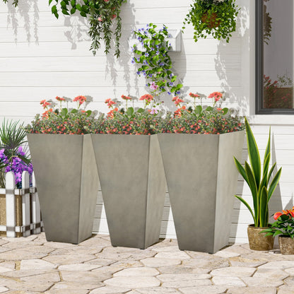 Ensemble de 3 pots de fleurs en plastique Outsunny de 71 cm de haut, grands pots de jardin en plastique pour l'intérieur et l'extérieur, pour l'entrée, la terrasse et le jardin.