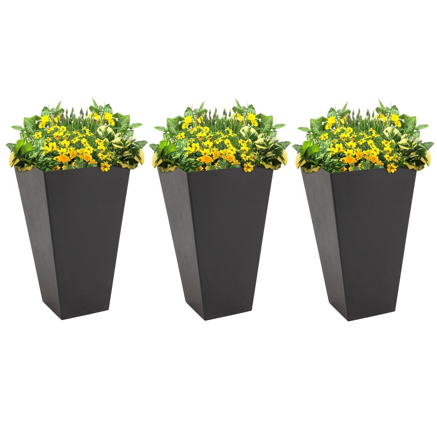Ensemble de 3 pots de fleurs en plastique Outsunny de 71 cm de haut, grands pots de jardin en plastique pour l'intérieur et l'extérieur, pour l'entrée, la terrasse et le jardin.
