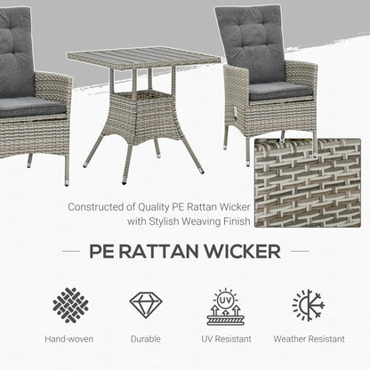 Ensemble de canapé de patio 3 pièces Outsunny en rotin PE, fauteuils inclinables d'extérieur, table basse avec plateau en plastique imitation bois