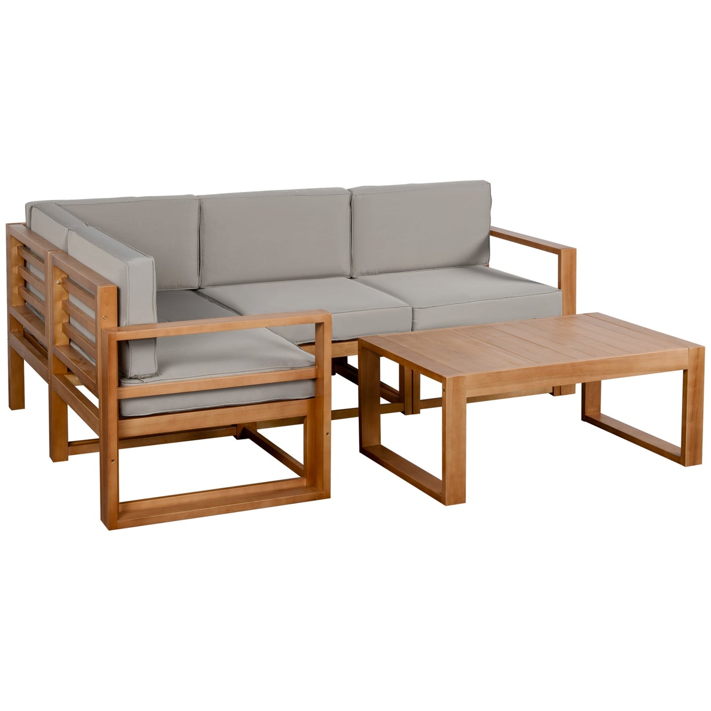 Ensemble de mobilier de patio Outsunny 5 pièces en forme de L, canapé d'angle extérieur en bois, gris