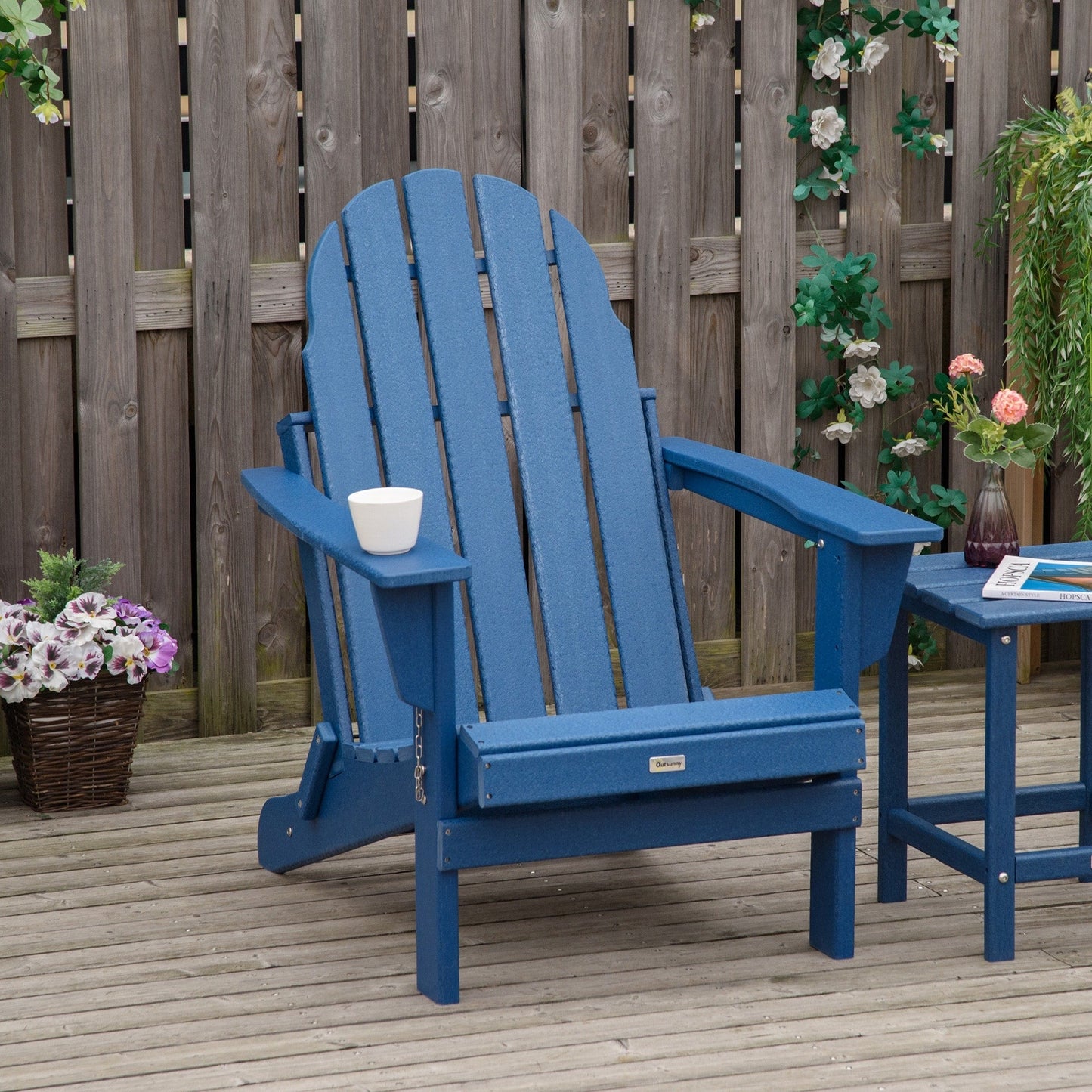 Chaise Adirondack pliante Outsunny, chaises longues d'extérieur en plastique PEHD résistant aux intempéries pour terrasse, patio et jardin