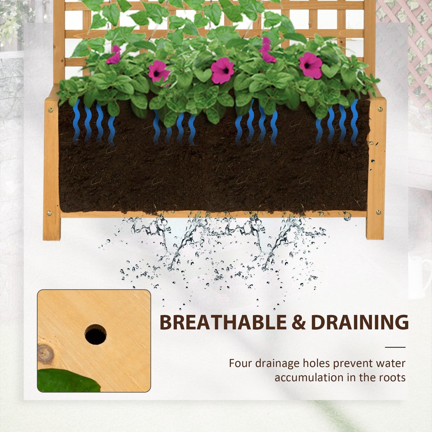 Jardinière en bois Outsunny avec treillis, potager surélevé pour plantes grimpantes avec trous de drainage et toit