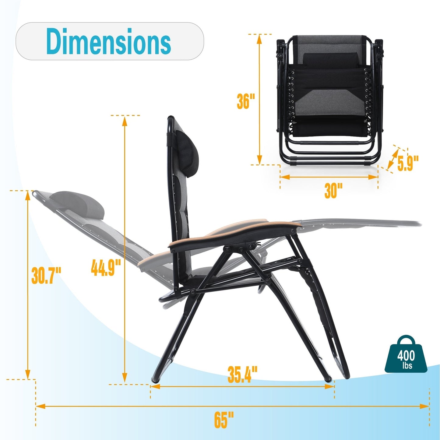 Fauteuil lounge XL surdimensionné rembourré zéro gravité avec accoudoirs plus larges, inclinable et porte-gobelet - Non disponible