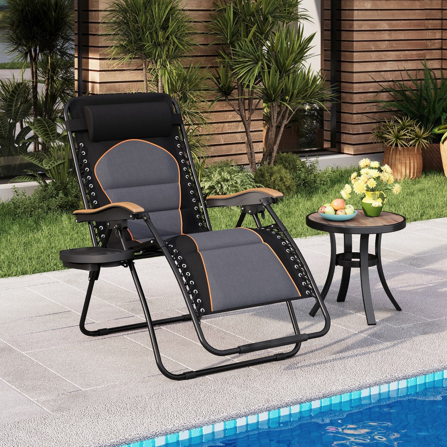 Fauteuil lounge XL surdimensionné rembourré zéro gravité avec accoudoirs plus larges, inclinable et porte-gobelet - Non disponible