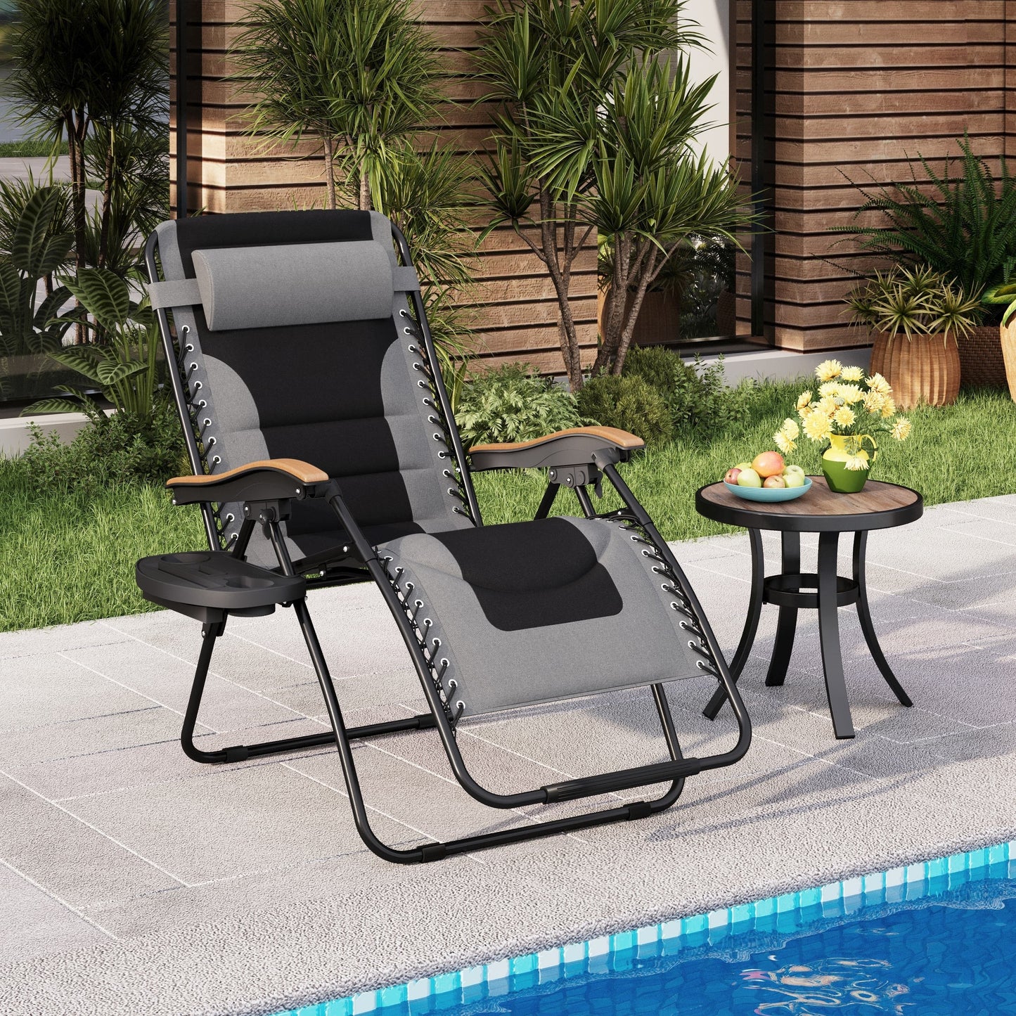 Fauteuil lounge XL surdimensionné rembourré zéro gravité avec accoudoirs plus larges, inclinable et porte-gobelet - Non disponible