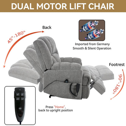 Fauteuil inclinable électrique surdimensionné en chenille avec massage et chauffage lombaire, inclinaison à positions infinies