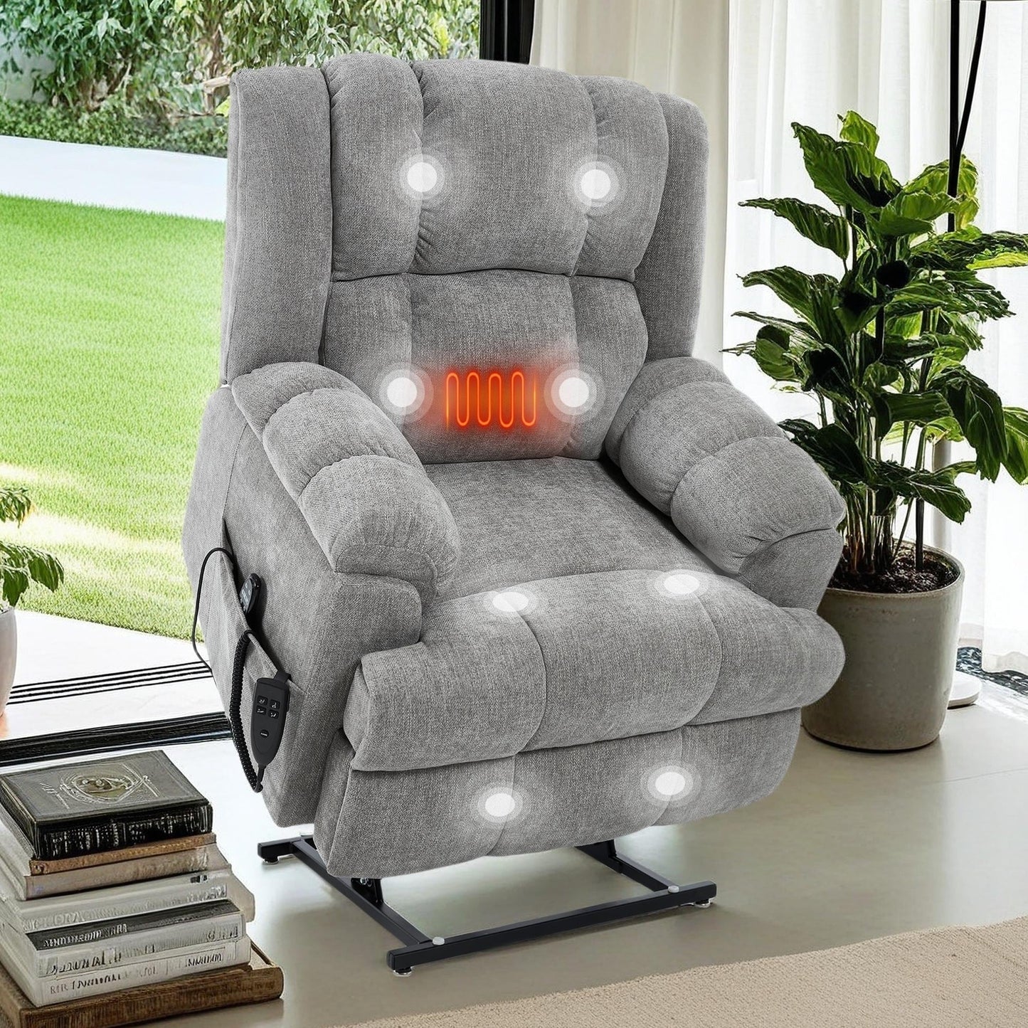 Fauteuil inclinable électrique surdimensionné en chenille avec massage et chauffage lombaire, inclinaison à positions infinies