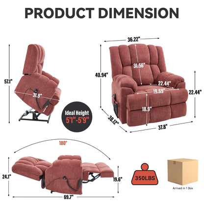 Fauteuil inclinable électrique surdimensionné en chenille avec massage et chauffage lombaire, inclinaison à positions infinies