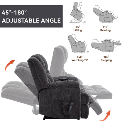 Fauteuil inclinable électrique surdimensionné en chenille avec massage et chauffage lombaire, inclinaison à positions infinies