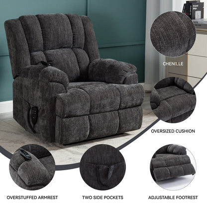Fauteuil inclinable électrique surdimensionné en chenille avec massage et chauffage lombaire, inclinaison à positions infinies