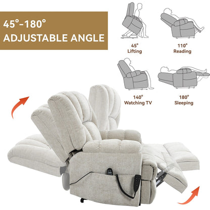 Fauteuil inclinable électrique surdimensionné en chenille avec massage et chauffage lombaire, inclinaison à positions infinies