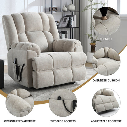 Fauteuil inclinable électrique surdimensionné en chenille avec massage et chauffage lombaire, inclinaison à positions infinies