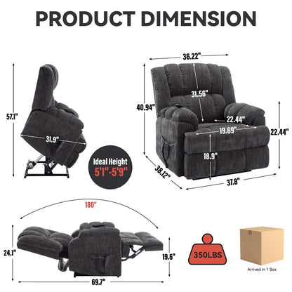 Fauteuil inclinable électrique surdimensionné en chenille avec massage et chauffage lombaire, inclinaison à positions infinies