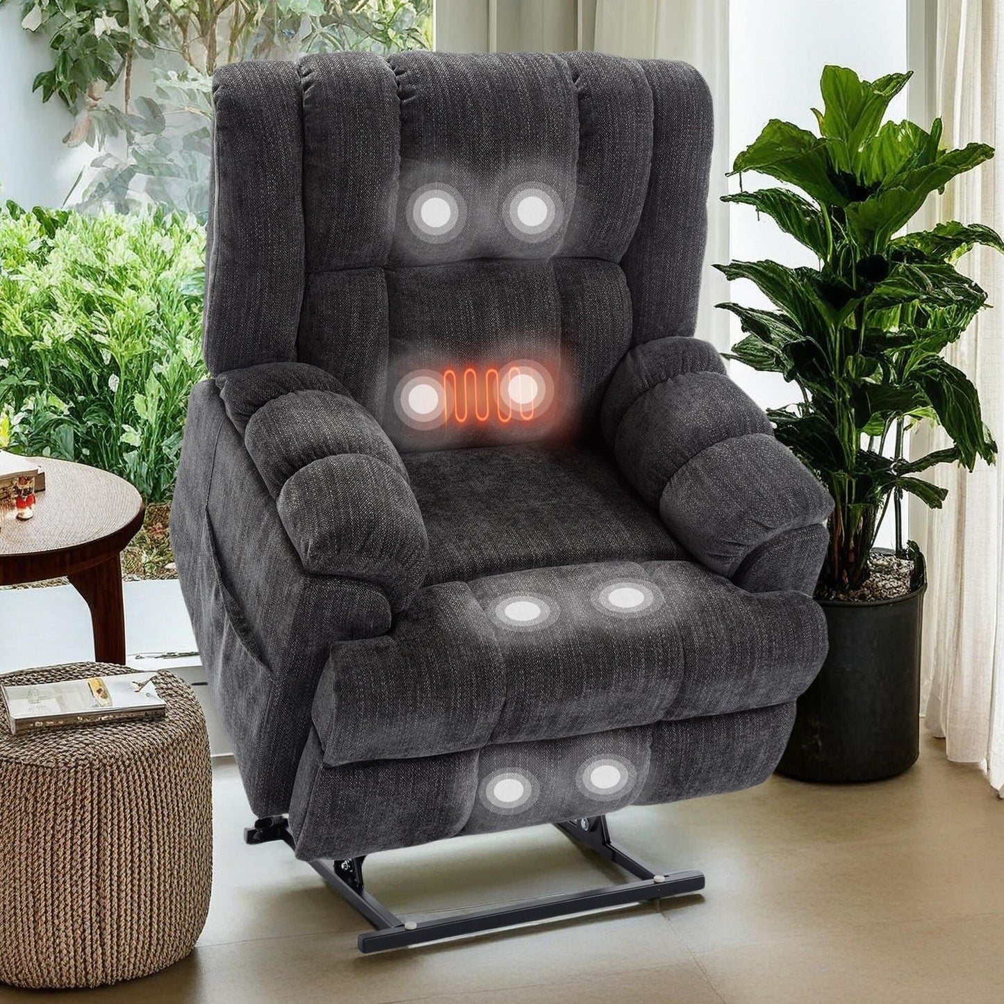 Fauteuil inclinable électrique surdimensionné en chenille avec massage et chauffage lombaire, inclinaison à positions infinies