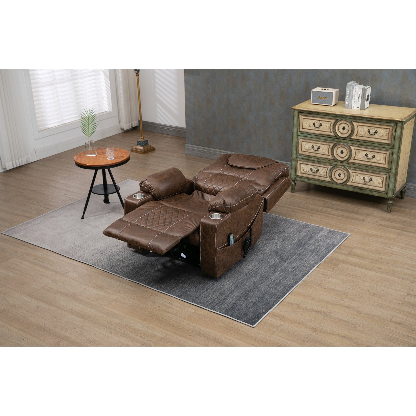 Fauteuil inclinable électrique surdimensionné en cuir PU avec fonction massage, chauffage lombaire, porte-gobelet, inclinaison à 180°