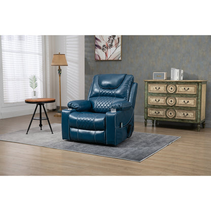 Fauteuil inclinable électrique surdimensionné en cuir PU avec fonction massage, chauffage lombaire, porte-gobelet, inclinaison à 180°