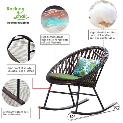 Ensemble bistro de patio OVIOS 3 pièces avec fauteuil à bascule et table basse en verre