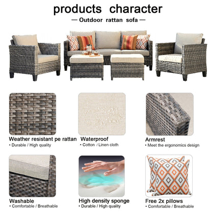 Ensemble de mobilier de patio OVIOS 5 pièces en résine tressée avec dossier haut