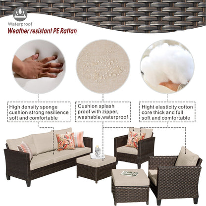 Ensemble de mobilier de patio OVIOS 5 pièces en résine tressée avec dossier haut