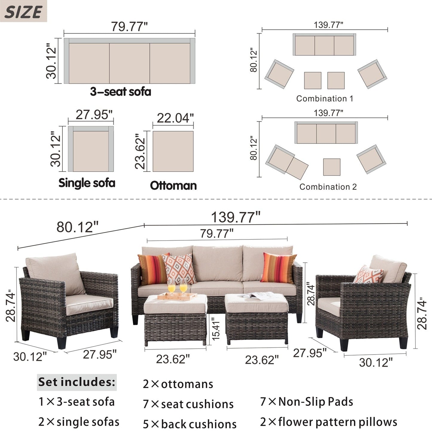 Ensemble de mobilier de patio OVIOS 5 pièces en résine tressée avec dossier haut