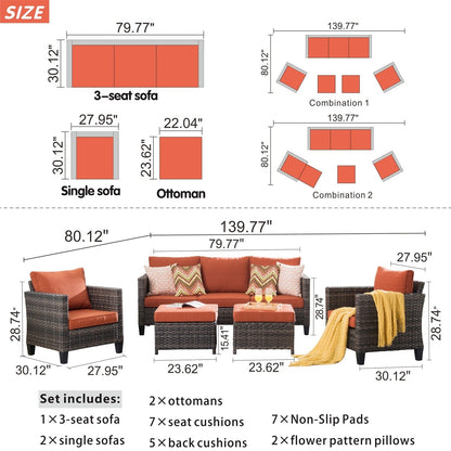 Ensemble de mobilier de patio OVIOS 5 pièces en résine tressée avec dossier haut