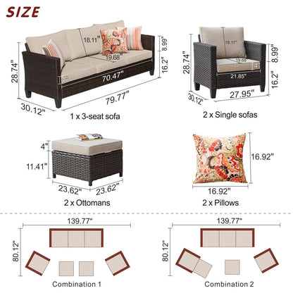Ensemble de mobilier de patio OVIOS 5 pièces en résine tressée avec dossier haut