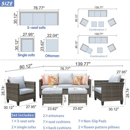 Ensemble de mobilier de patio OVIOS 5 pièces en résine tressée avec dossier haut