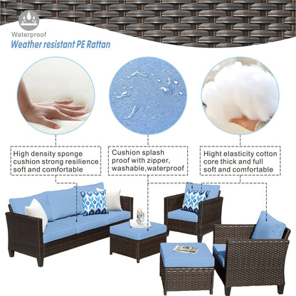 Ensemble de mobilier de patio OVIOS 5 pièces en résine tressée avec dossier haut