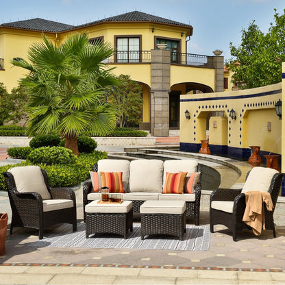 Ensemble de conversation OVIOS 5 pièces en résine tressée avec dossier haut