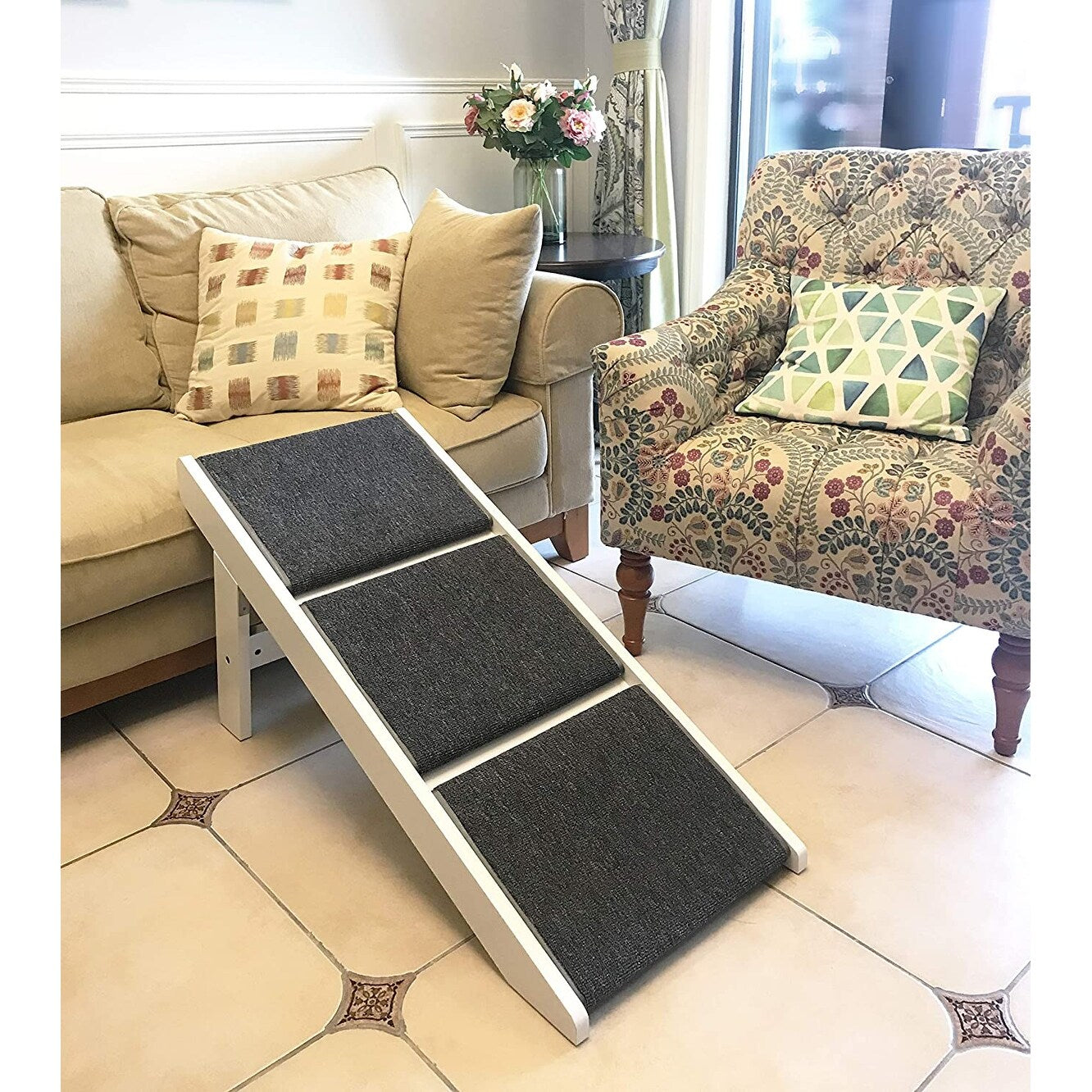 Escalier pliable portable 2 en 1 PAWLAND pour chiens et chats, idéal pour les lits hauts. Il sert également de marchepied facile à monter.