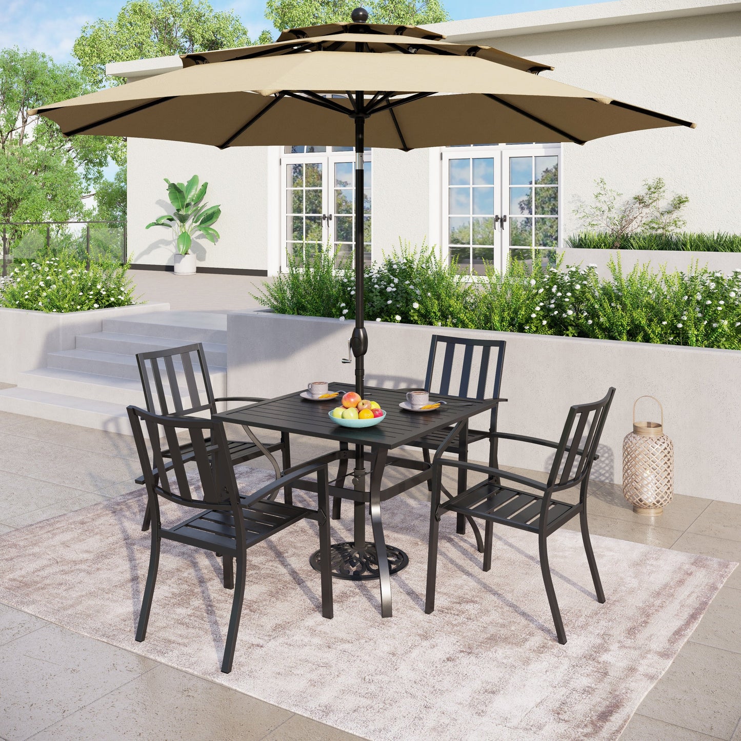 Parasol de terrasse MAISON ARTS de 3 m (10 pi) à 3 niveaux, à inclinaison automatique, double ventilation et éclairage LED